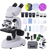 Woehrsh compound binocular microscope, 40X-2000X, double-layered mechanical load table and LED li...