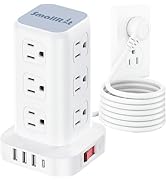 Tower Surge Protector Power Strip with USB 12 Outlets with 4 USB Ports (1 USB C), 10FT Extension ...