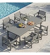 Kingdura 7 Piece Patio Dining Set for 6, HDPE Outdoor Dining Table Set with 2" Umbrella Hole, All...