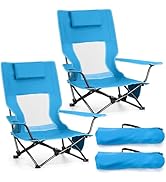 Joyfair 2 Pack Beach Chair Camping Chairs Set(High Back), Heavy Duty Folding Low Lawn Camp Chair ...