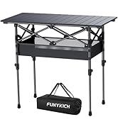 FUNYKICH Folding Camping Table(L32.3''xW15.7''), Aluminum Roll-up Portable Picnic Table with 2 Ad...