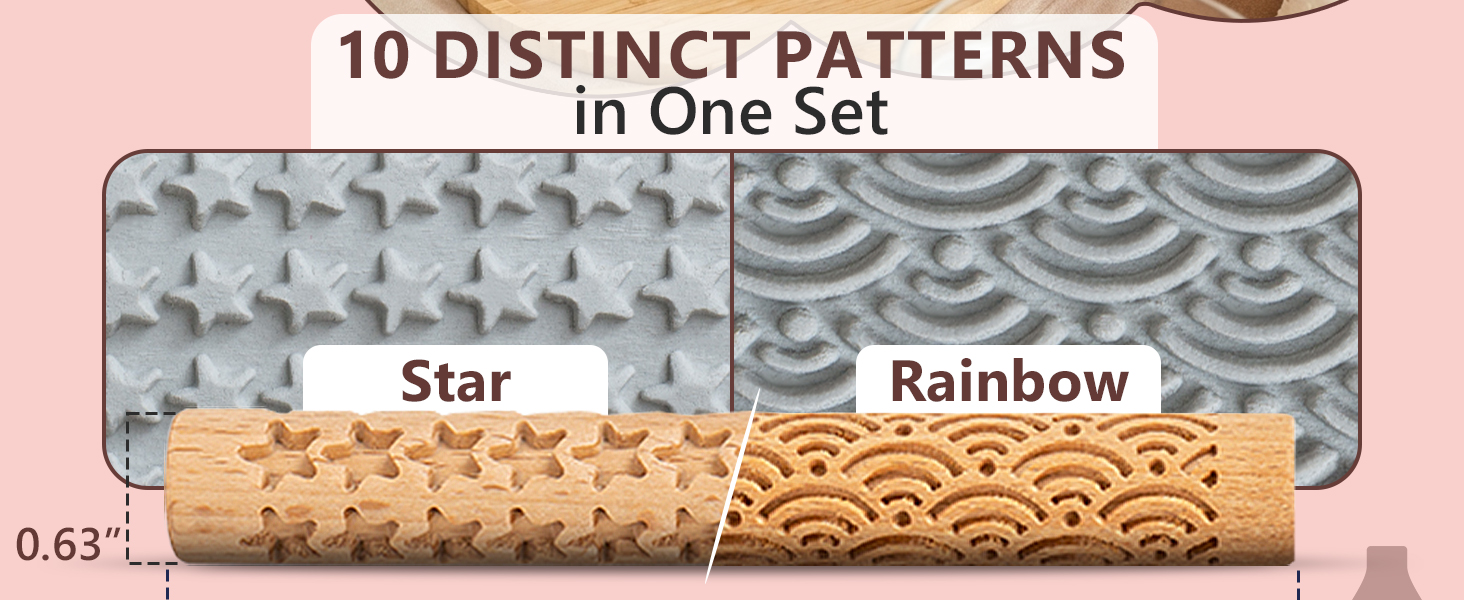 Star and Rainbow pattern beech wooden rollers