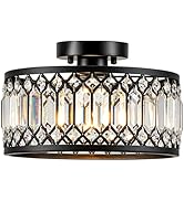 Zlepmlla Crystal Black Ceiling Light, Modern Semi Flush Mount Ceiling Light Fixture, Round Small ...