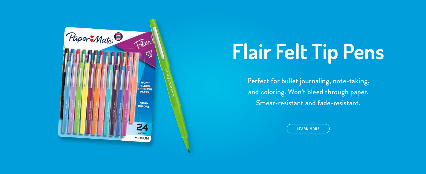 paper mate flair felt tip pens blue background teacher student bullet journaling smear fade bleed 