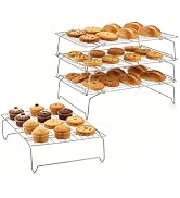 LIANYU Cooling Rack 15"x10", 4-Tier Stackable &amp; Collapsible Stainless Steel Baking Wire Racks for...