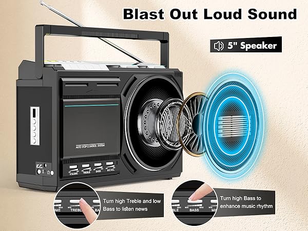Retro cassette boombox with loud speaker