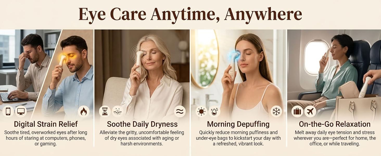 Portable eye massager Eye Care Anytime, Anywhere. Reduces morning puffiness, relieves dry eyes