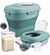 Komzon Rice Storage Bin Cereal Containers, 13-50lb Collapsible Rice Container Dispenser with Tran...