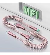 Coiled USB to Lightning Cable [MFi Certified], Apple Carplay Charger Cable for Car Data Sync, Coi...