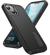 IDweel iPhone 14 Case,Black iPhone 13 Case with Stand for Men, Heavy Duty Protection Shockproof A...
