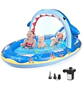 SULIFEEL Shark Inflatable Play Center Kiddie Pool with Slide and Sprinkler for Children, 8ft x 5f...
