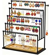 TIPSYTREE Earring Holder Organizer, 5-Tier Jewelry Display Stand with Matte Black Metal Frame and...