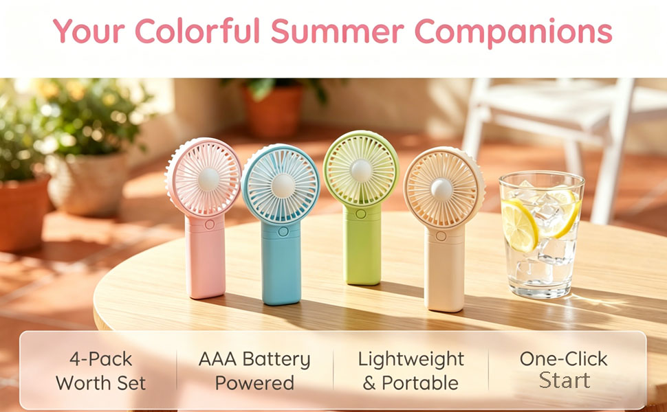 4 mini fan,handheld fan,family use, sharing with friends or keeping one in home, office, travel bag