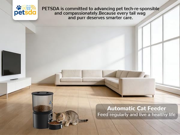 Automatic Cat Feeders 4L Timed Cat Dry Food Dispenser, Dual Power Supply Programmable Portion Size