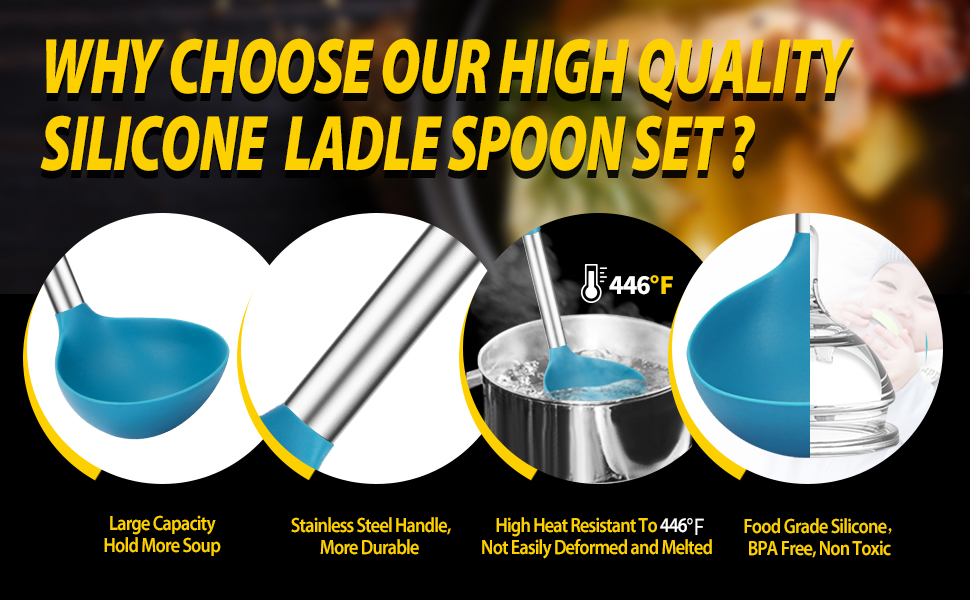 Roll over image to zoom in Pack of 2 Ladle Spoon,Silicone Large Spoon for Soup