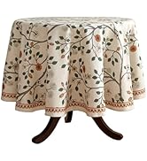 ISAENNE French Tablecloth for Round Tables,Linen Table Cloth with Colorful Flowers and Leaves Pat...