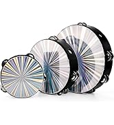YOUEON 3 Pack Radiant Tambourine with Double Row Jingles, 6/8/10 Inch Hand Held Drum, Reflective ...