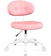 Misolant Vanity Chair with Back, Small Armless Cute Office Chair with Wheels and Lumbar Support, ...