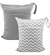 ALVABABY 2pcs Cloth Diaper Wet Dry Bags Waterproof Reusable with Two Zippered Pockets Travel Beac...