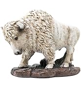 Small Bison Standing Figurine – White Resin Lifelike American Bison Décor for Desk, Shelf, Tablet...