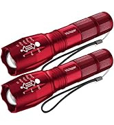 Victoper LED Flashlight 2 Pack Red, Bright High Lumens Tactical Flashlights High Lumens with 5 Mo...