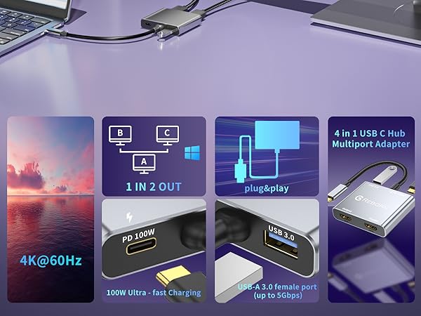 USB C to Dual HDMI Adapter