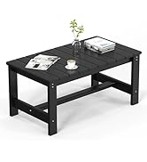 VINGLI Outdoor Coffee Table, HDPE Patio Coffee Table for Outside, All-Weather Rectangle Coffee Ta...