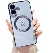 ZTOFERA Magnetic Case for iPhone 16 Case 6.1" [Compatible with MagSafe] Cute Plating Love Hearts ...
