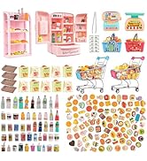 180 Pcs Dollhouse Miniature Kitchen Accessories Shopping Cart Basket Mini Food Drinks Dollhouse S...