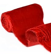 RIBBOOO 6 Inch Red Velvet Silk Frayed Wide Ribbon - Frayed Edge Velvet Ribbon for Christmas Decor...