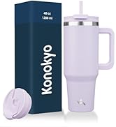 Konokyo 40 oz Tumbler with Handle and 2 Straws,2 in 1 Lid Insulated Water Bottle Stainless Steel ...