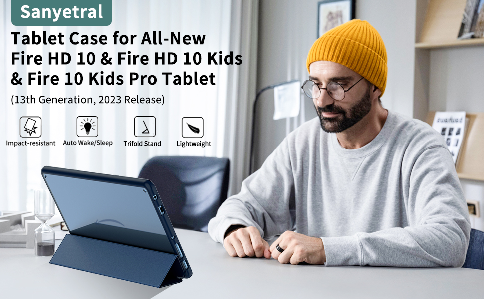 Sanyetral Premium PU Leather Trifold Stand Cover with Auto Wake/Sleep