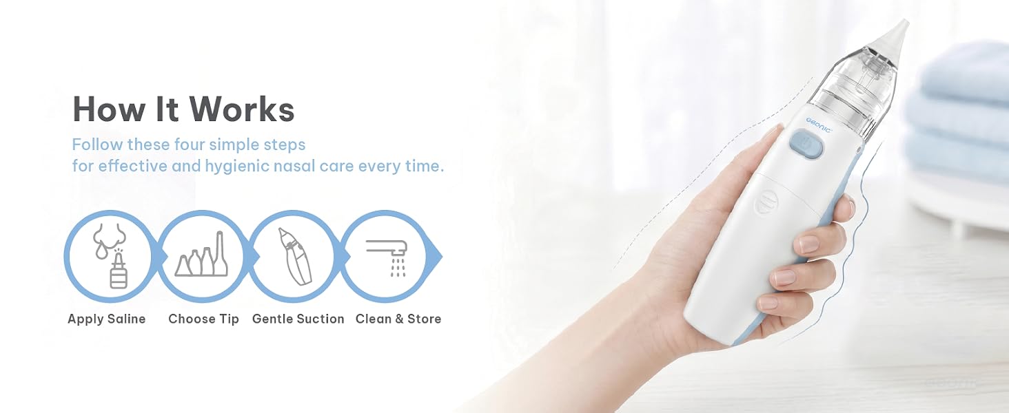 GEONIC electric nasal aspirator to clear a baby&amp;#39;s nose safely and comfortably.
