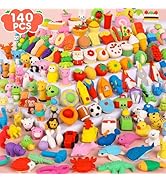 140 Pack Animal Erasers for Kids 3D Puzzle Mini Pencil Eraser Bulk Desk Pets Treasure Box Toy for...