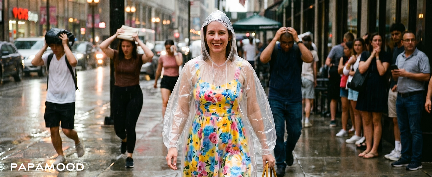 ??: clear poncho with hood, reusable for travel.