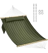 CHULIM Double Quilted Fabric Hammock with Hardwood Spreader Bars and Pillow 450 LBS Capacity 2 Pe...