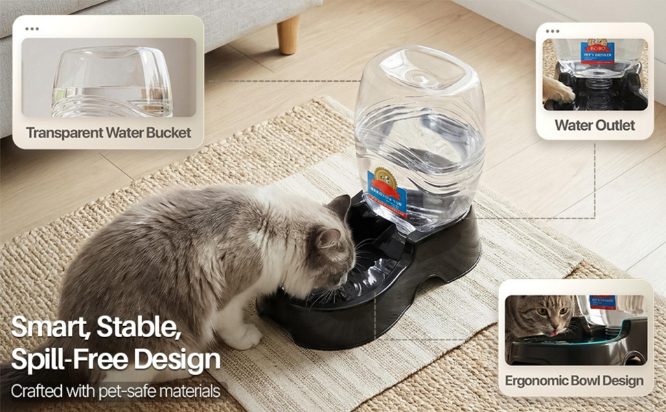 Product base and bowl design highlighting a stable self watering dog bowl setup.