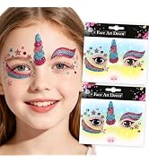 Unicorn Face Glitter Stickers, BlueTemporary Face Art Decals, Sparkly Self-Adhesive Unicorn Face ...