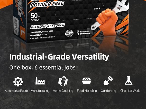 Beastek 8 mil nitrile gloves heavy duty industrial grade 50 pcs auto repair manufacturing cleaning