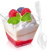 Qeirudu 50 Pack 3.5 oz Square Mini Dessert Cups with Spoons, Plastic Dessert Cups Clear Small Par...