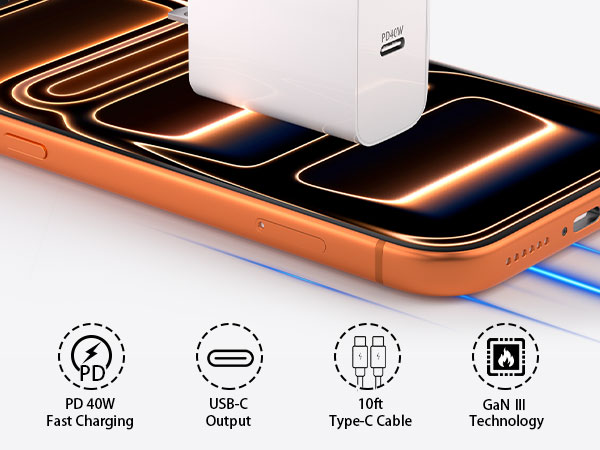 USB C to USB C Cable, Type-C 60W Fast Charging Cable (10 FT, 2Pack) for iPhone 17 Series, iPad
