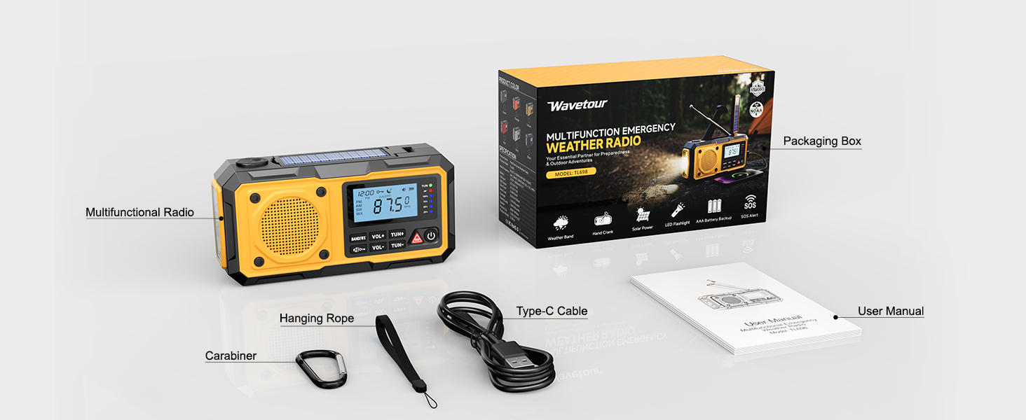 emergency radio; weather radio; hand crank radio; NOAA weather radio; emergency weather radio