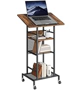 MAHANCRIS Podium Stand with Locking Wheels, 4-Tier Mobile Lectern with Storage Shelves and Non-Sl...