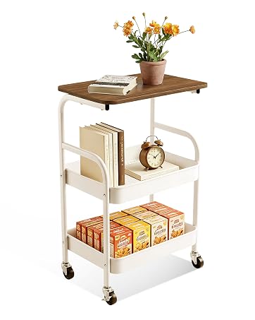 3 Tier Rolling Cart with Walnut Table Top