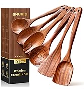 Wooden Spoons for Cooking, 6-Piece Wooden Cooking Utensils Set for Nonstick Pans &amp; Cookware – 100...