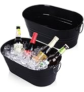 Galvanized Tub Beverage Tubs, 2pcs Metal Ice Buckets for Cocktail Bar 3 Gallon Wine Beer Drink Bu...