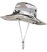 ZLYC Mens Waterproof Camo Sun Hat Wide Brim Packable Outdoor Mesh Fishing Bucket Hats