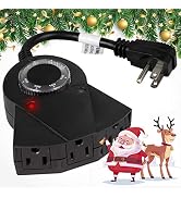 Minetom Outdoor Light Plug-in Timer, Heavy Duty Mechanical Timer Switch, 3 Grounded Electrical Ou...