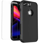 for iPhone 7 Plus/ 8 Plus Case with Tempered Glass Screen Protector 3 in 1 Shockproof Hybrid Heav...