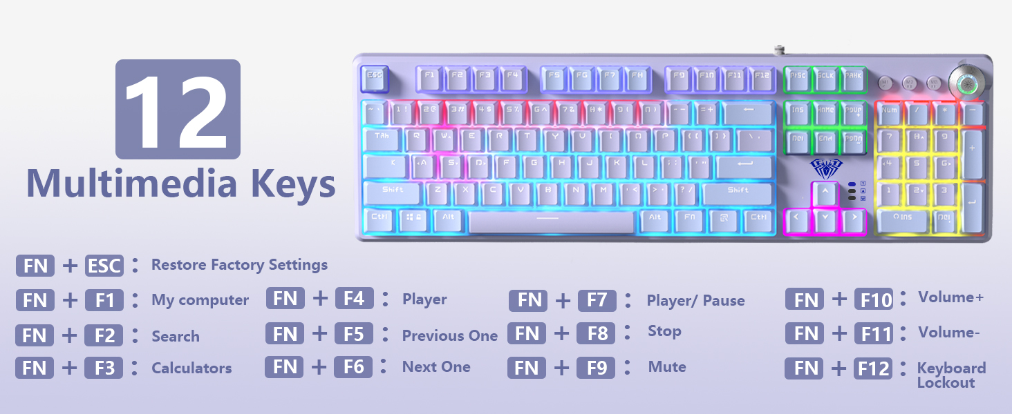 Purple Magnetic Cover Keyboard with 12 Multimedia Keys Uninterrupted Work Gaming Portable Keyboard